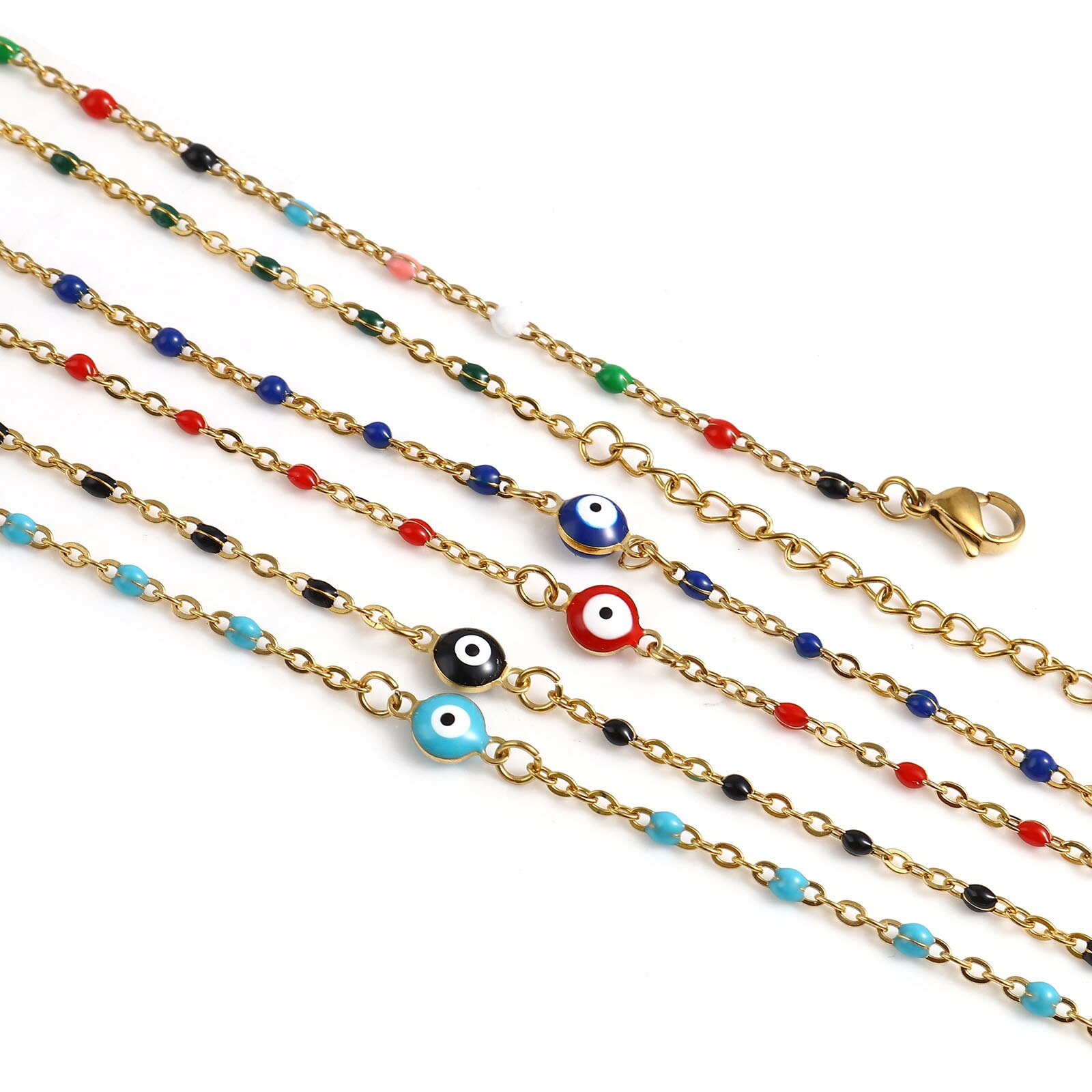 Religious Stainless Steel Link Cable Necklaces Enamel Round Evil Eye Connector Chains Necklace For Women Neck Jewelry Findings