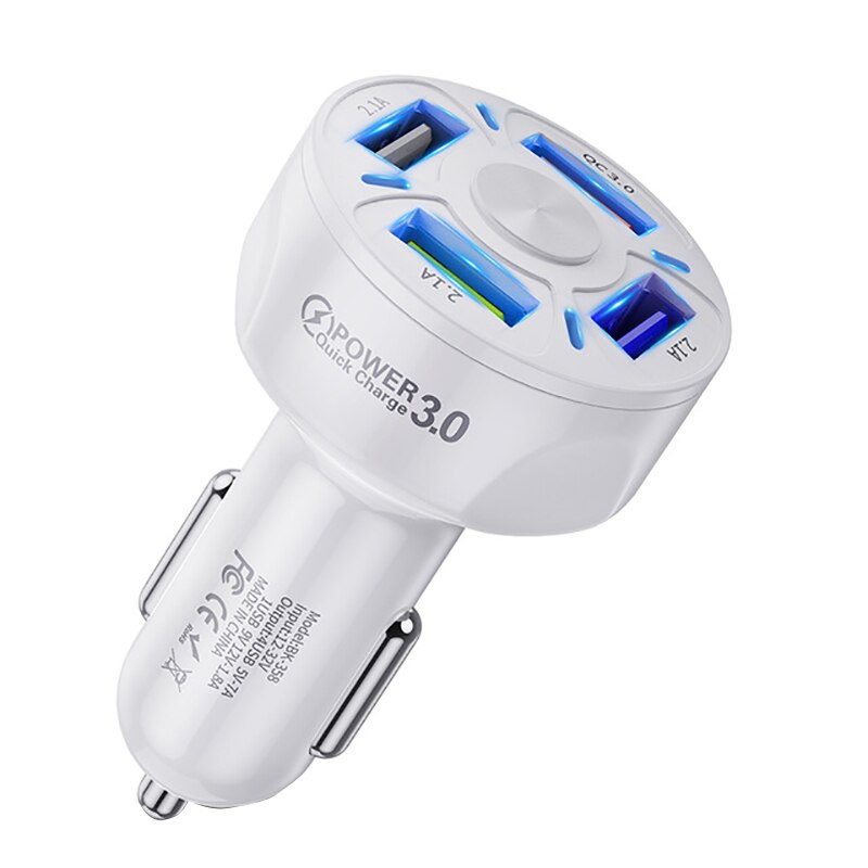 4 Usb Autolader Universele Snelle 7A QC3.0 Pd Charger Een-op-Veel Auto Sigarettenaansteker Adapter Mobiele telefoon Oplader Voor IPhone12: White