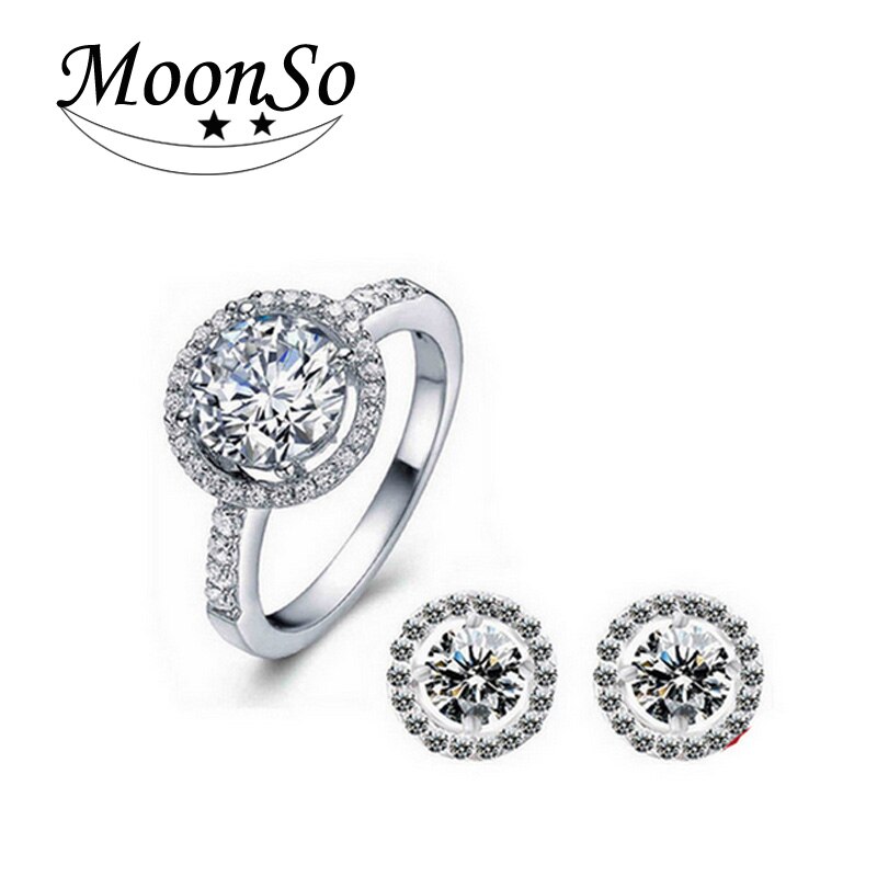 Moonso Pietra DELLA CZ Aggancio di Cerimonia Nuziale Nuziale Reale Argento 925 Genuino Simulato impostato di Gioielli per le donne LJ416S