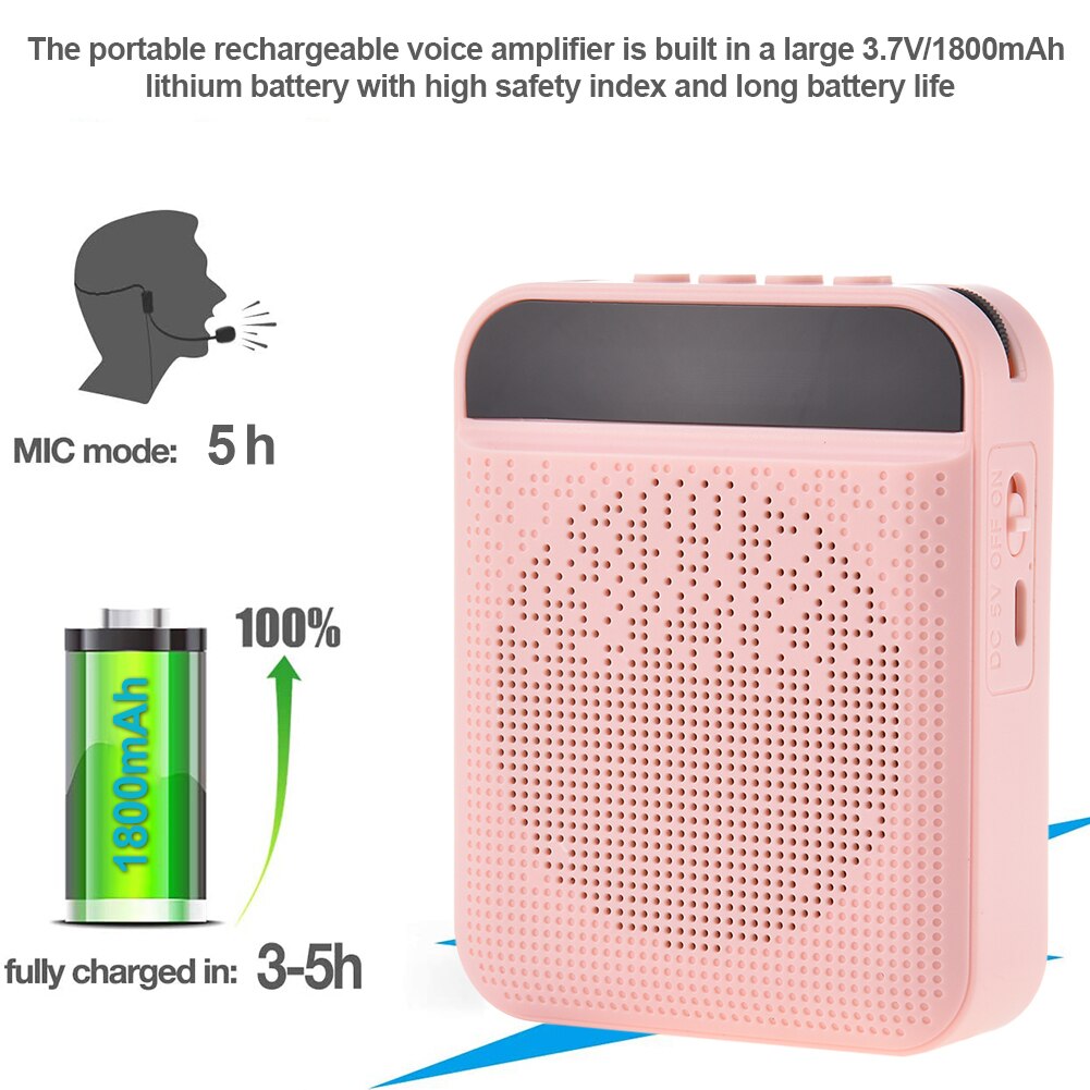 Portable Voice Amplifier with Mic Headphone Personal Microphone Speaker for Teachers Tour Guides Trainers Black or Pink color