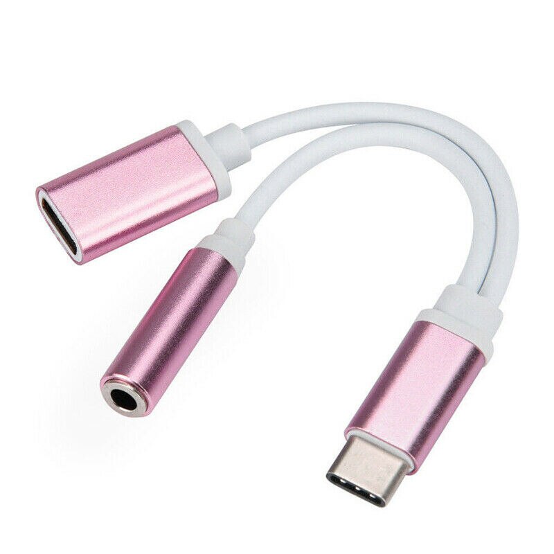 2in1 USB-C Type C Naar 3.5mm Audio Aux Jack Charger Kabel Voor Samsung Huawei P20: Roze