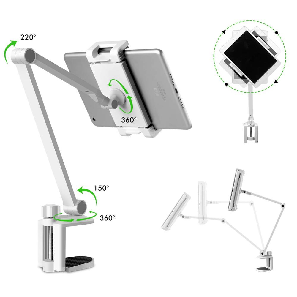 Desk Clamp Tablet Stand Aluminum Rotating Arm Adjustable Mobile Phone Holder Table Mount for 4 - 13 '' iPhone iPad