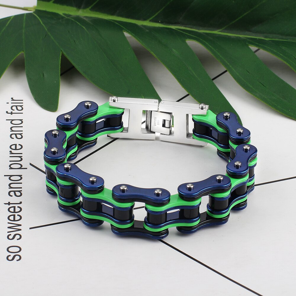 Voor Mannen En Vrouwen Armband 316L Rvs Blauw Groen Motorrijder Fiets Kettingen Armbanden Hip Hop Heren Sieraden