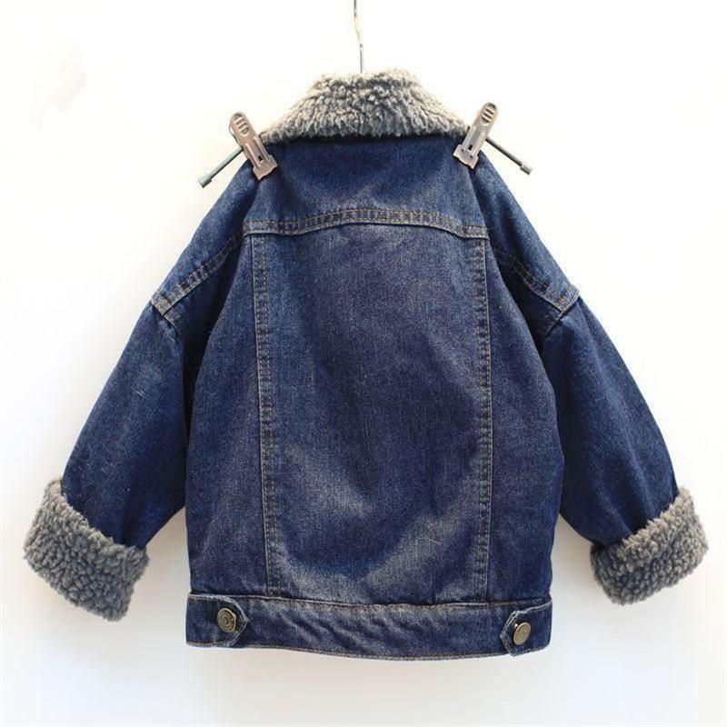 Ropa infantil , ropa de mezclilla para niños pequeños de Otoño/Invierno, chaqueta gruesa de terciopelo, blusa de cordero para niños y niñas
