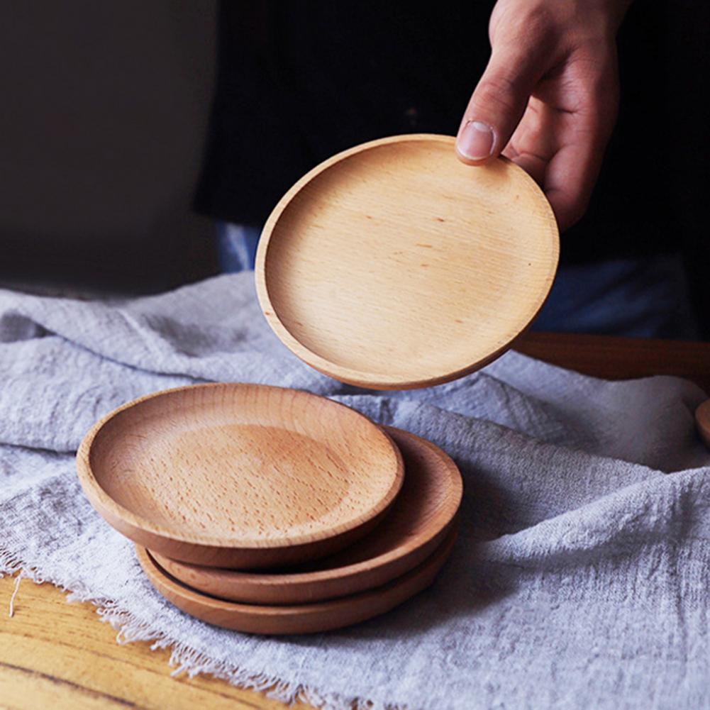 Wood Serving Plate, Wood Square & Round Serving Tray, Fruit Dessert Cake Snack Candy Platter Wooden Bowls Plate Tableware