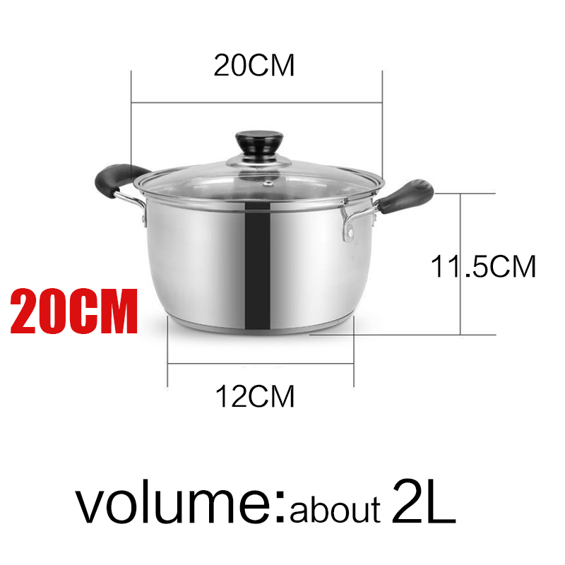 1 stk rustfrit stål dobbeltbund gryde suppe gryde ikke-magnetisk gryde multi-purpose køkkengrej non-stick gryde: A -20cm 2l