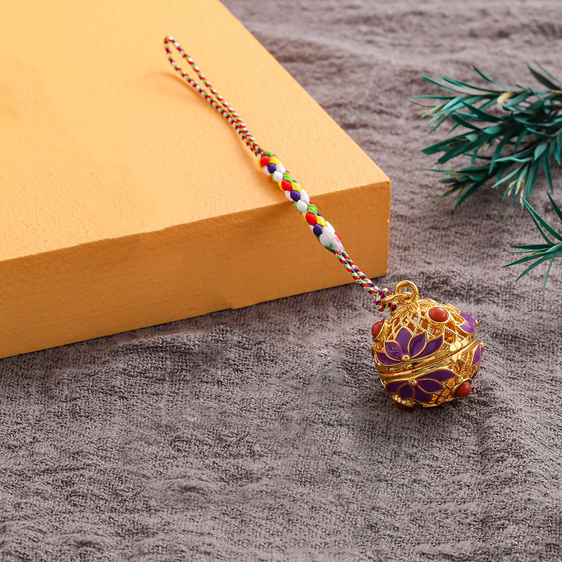 Cloisonne Caller Locket Colorful Braided Rope KeyChain Music Ball Aromatherapy Essential Oil Diffuser Trendy KeyRing Jewelry: VIOLET-PINK