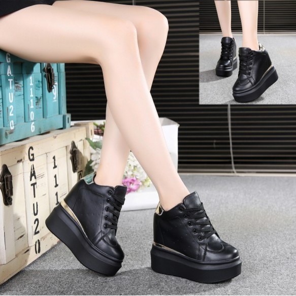 Lente Vrouwen Hoge Platform Schoenen Hoogte Toenemende Dames Sneakers Herfst Trainers Pu Leer Ademend Casual Schoenen Wit