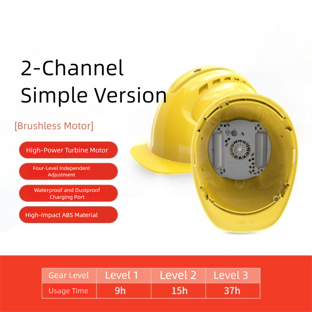 Kask z wentylatorem 4 koła zębate, ładowalny, 1/2/4 wentylatory, regulowany, ochronny, przeciwdeszczowy, z moc bankiem, kask ochronny z wentylatorami.: Czerwony