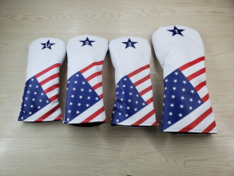 USA Stars Golf Club Head Cover For Driver Fairway Woods #3 #5 Hybrid UT Irons Putter Complete Set PU Golf Headcovers: 135UT