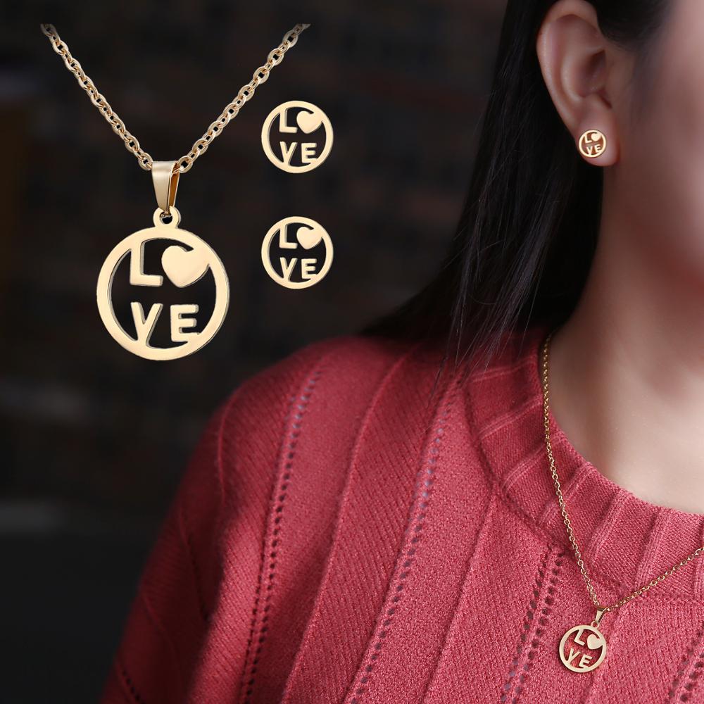 Rinhoo Goud Kleur Rvs Sets Voor Vrouwen Hart Kroon Liefde Cross Sterren Maan Ketting Oorbellen Set Bruid Bruiloft Sieraden