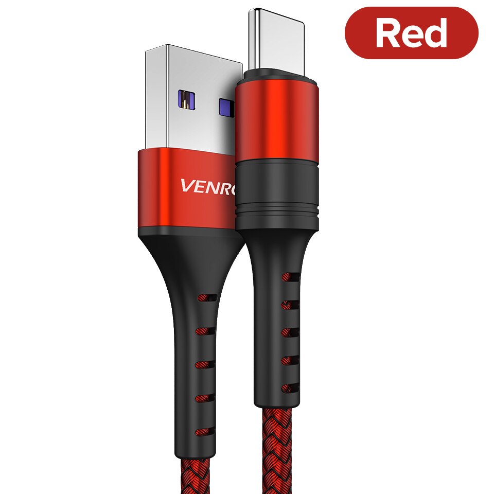 Cabo usb tipo c 5a venroii, fio de celular para carregamento rápido de huawei mate 20, p30, p20 pro, honor 20 10 8 v10 cabo usbc: Red / 2 m