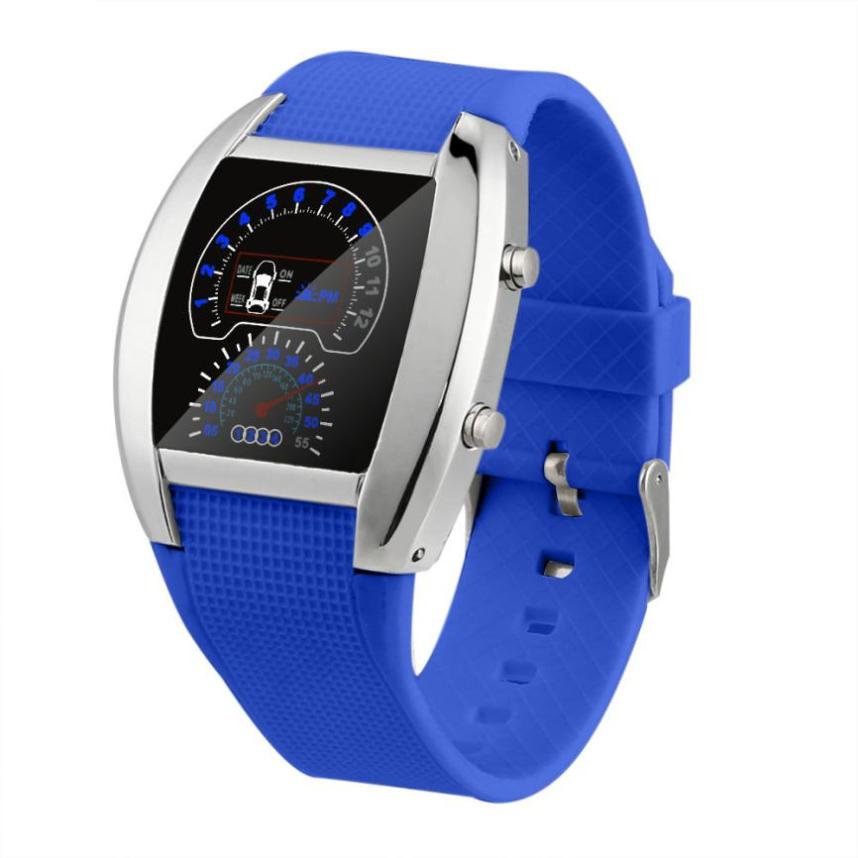Timezone-reloj LED Turbo de aviación para hombre y mujer, reloj con Dial Flash, medidor de coche deportivo, 301: Azul