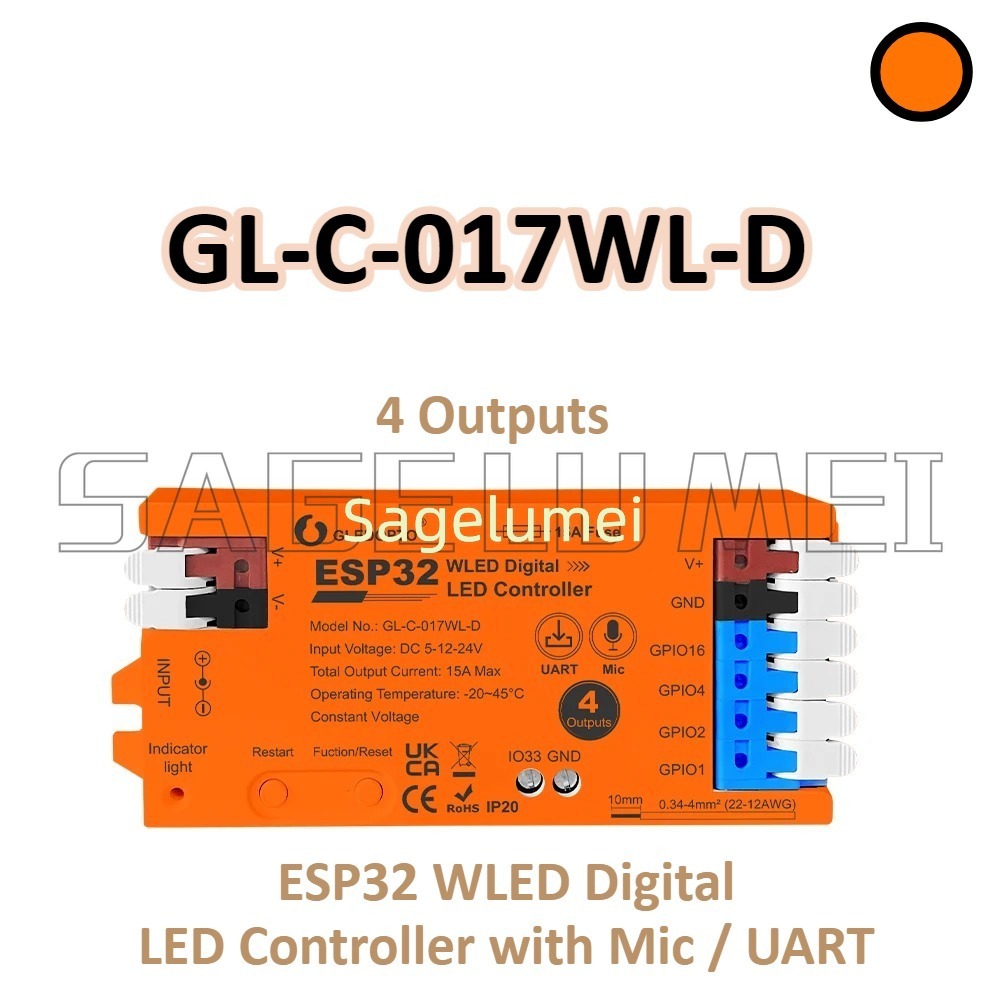 WLED LED Controller GL-C-016WL-D DC 5-24V GLEDOPTO ESP32 Supported WS2811, SK6812, SM16703P, WS2812 Strip Light: Silver
