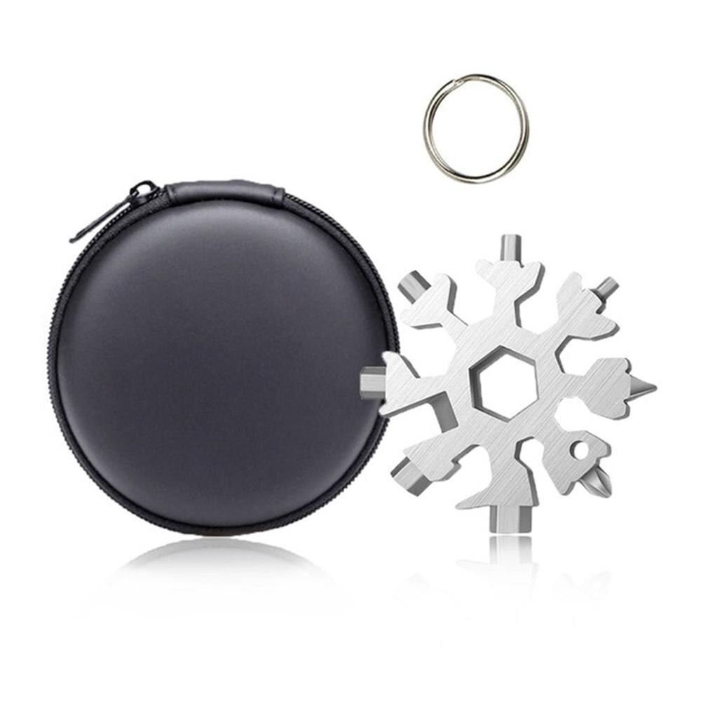 19-In-1 Snow Keychain Tools Multi-tool Wrenches Combination Stainless Steel Snow Shape Outdoor Portable Snowflake: Silver With Bag