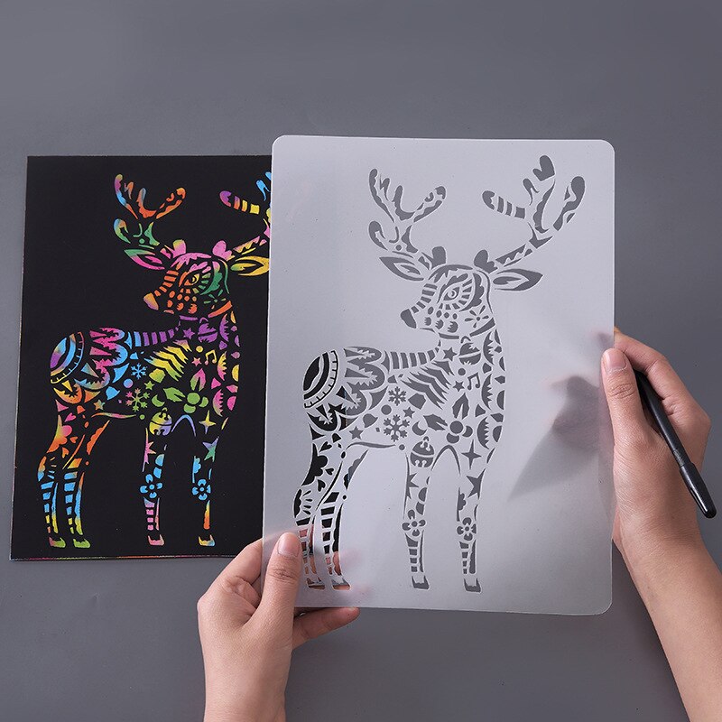 EZONE 1PC Animals Drawing Template Ruler Animals Hollow out Template Stationery Drawing Figure Ruler Painting With Scratch Paper