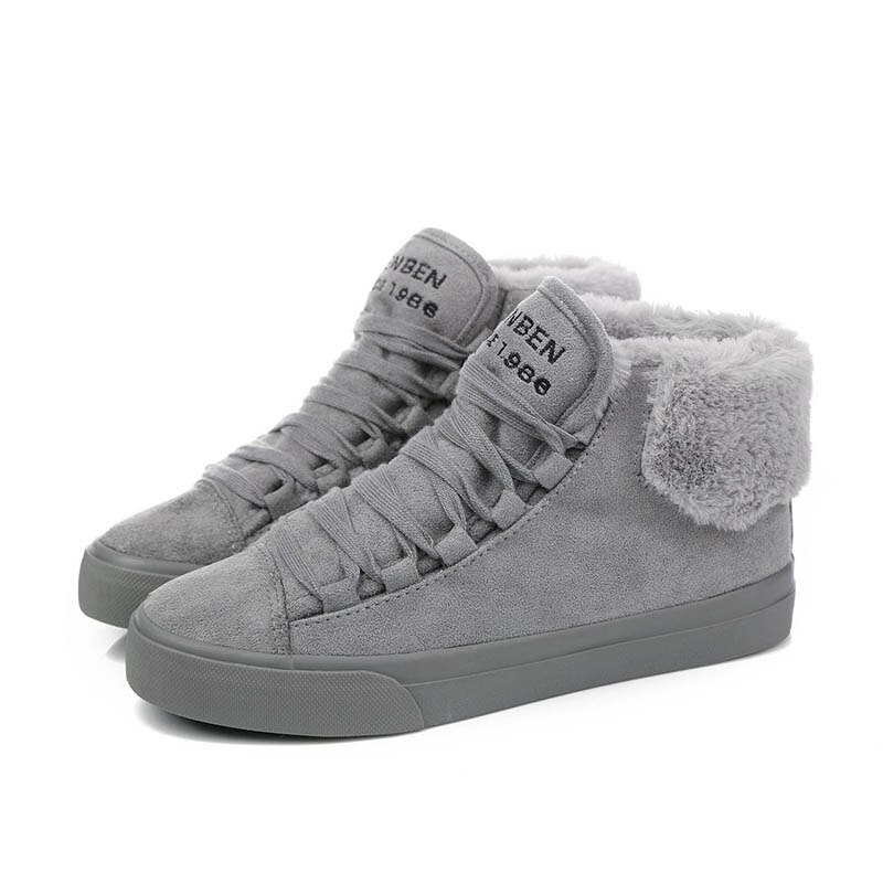 Botas de felpa cálidas para mujer, zapatos informales con plumas de ante para exterior, botas de nieve duraderas para mujer, calzado para mujer: Gray / 6,5