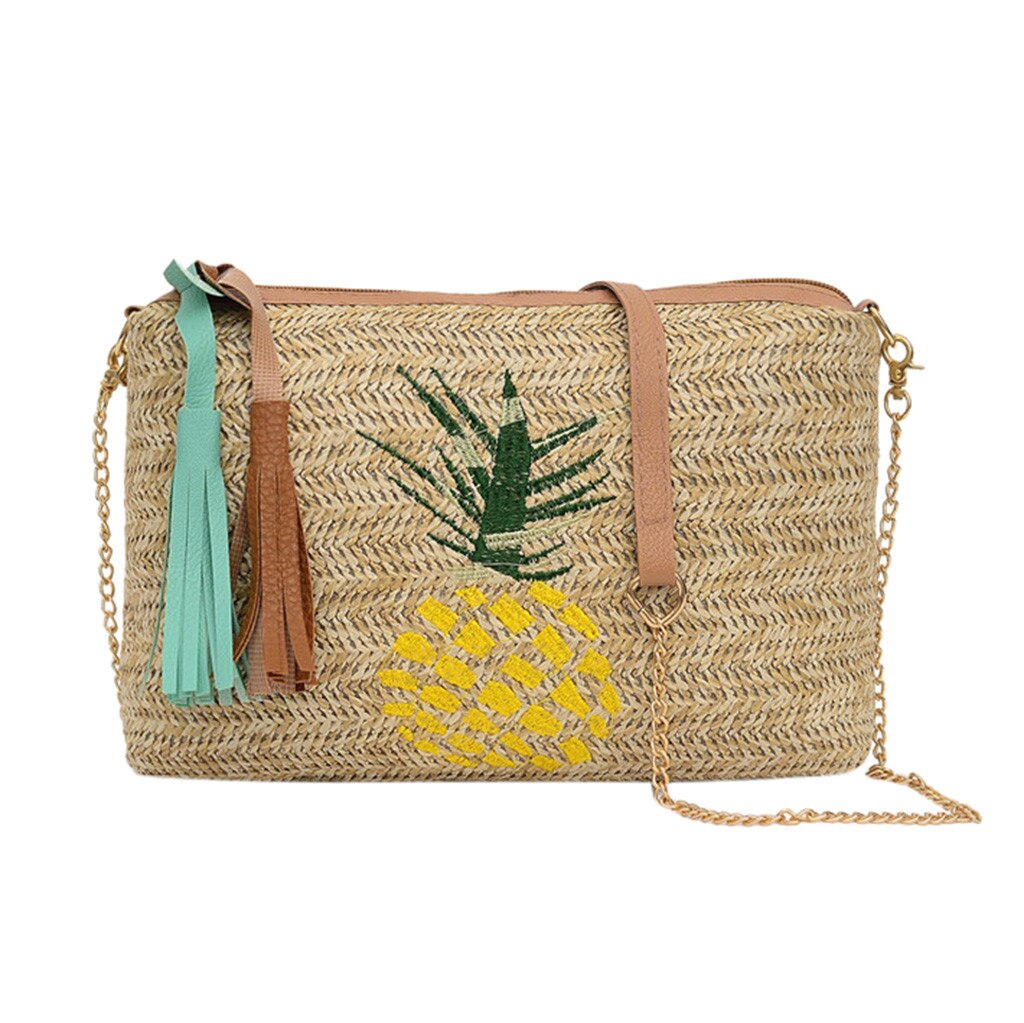 Aelicy kvinders sommer rottingpose firkantet halm pakke ananas blade flettet boheme håndtaske bali boks direkte: Gul