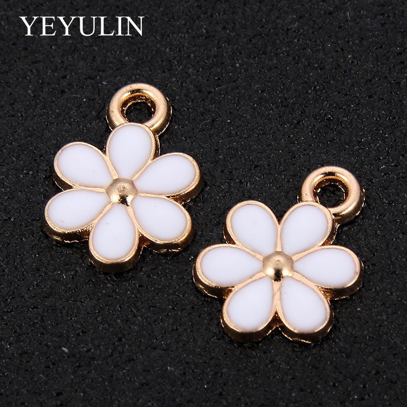 10PCs Gold-Ton Emaille Weiß Blume Charms Anhänger Öl Tropfen Für Frauen DIY Schmuck Ohrringe Halskette Zubehör