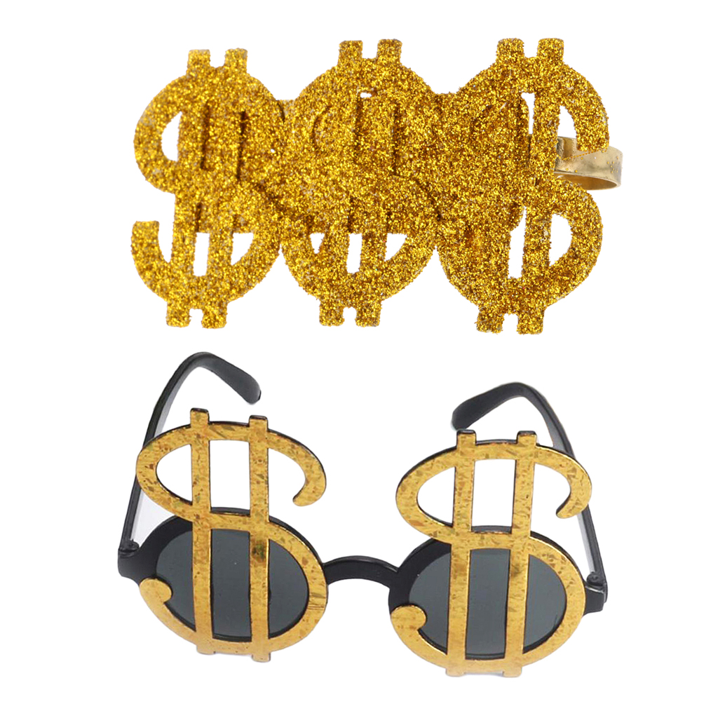 2 stk bling us dollar tegn briller ring kostume big daddy alfons dress up rekvisitter
