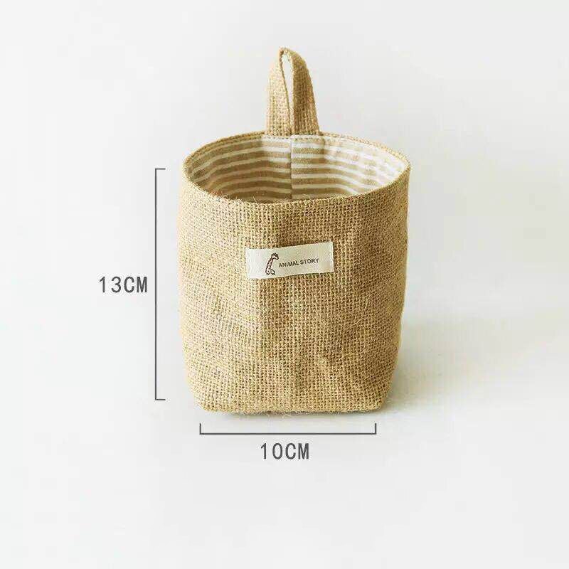 Hanging Storage Basket Jute Cotton Linen Pocket Storage Box Small Sack Sundries Organizer Cosmetic Organizer Home Decor: As picture5