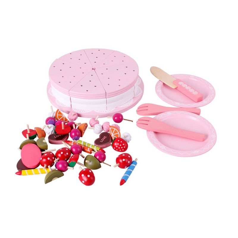 Moeder tuin baby kid's playhouse strawberry dubbele lagen kunstmatige taart set houten kind speelgoed