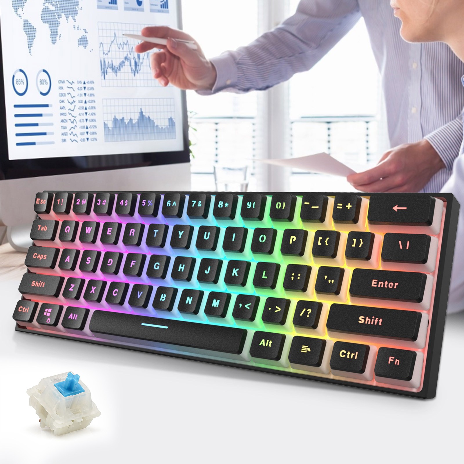 K870T 87 Keys RGB Wirele sbluetooth Dual Mode Gaming Mechanical Keyboard for pc Gaming Keyboards for Tablet Desktop Mechanical
