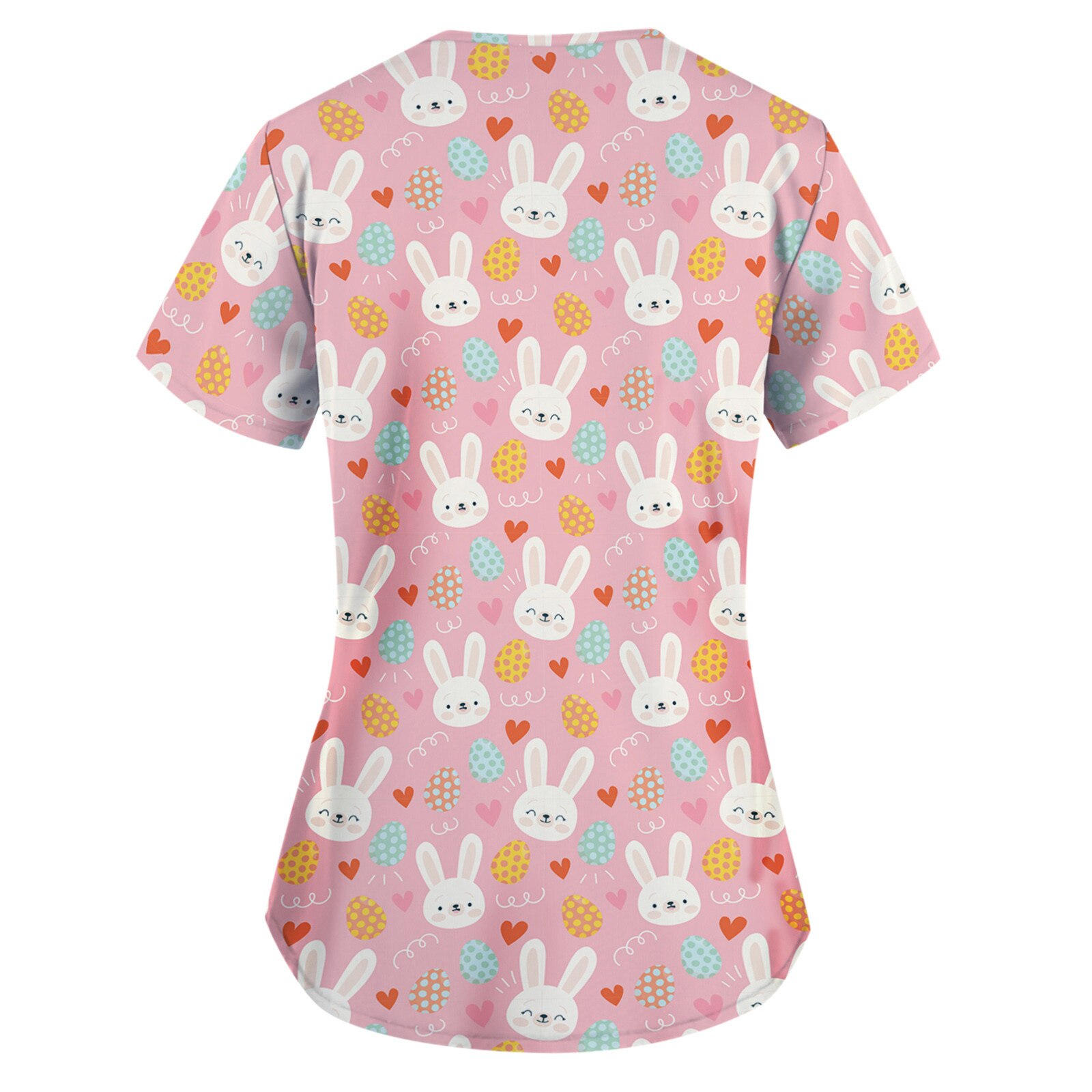 Wielkanocny mundur pielęgniarski 2021 kobiet z krótkim rękawem dekolt w serek wzór kreskówki topy ubrania robocze pielęgniarskie t-shirty damskie ubrania