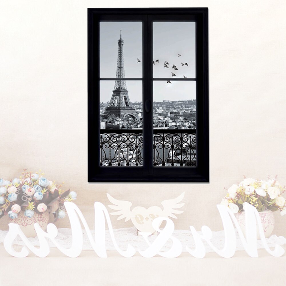 Wall Decals 3D Window Eiffel Tower Paris City Removable Wall Stickers Art Decor Vinyl Decals Kids Child Room Mural