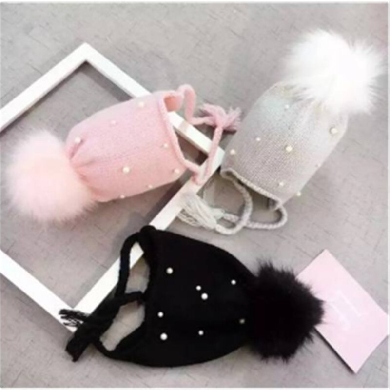 brand Kids Baby Meisje mooie hoed Winter Warm Gebreide Beanie Bont Bling Hoed Haak Ski Cap 3 kleuren