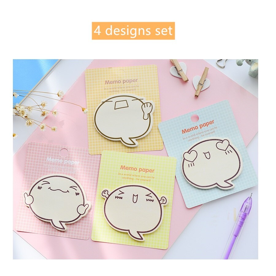 4 Uds. Papel para notas con cara bonita, pegatinas Kawaii, notas adhesivas, notas adhesivas, papelería para oficina y Escuela H6572: Default Title