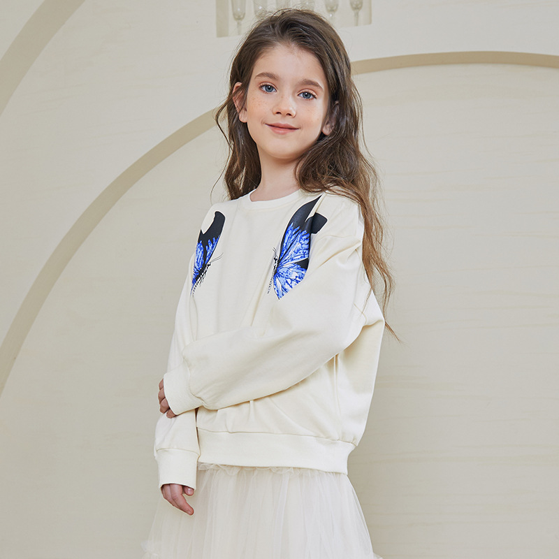 YourSeason Spring Cute Sweatshirt Teen Girls Cotton Cartoon Butterfly Print O-neck Shirts Autumn Teenage School Clothes