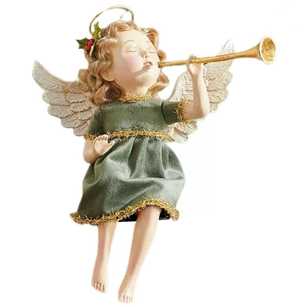 Christmas Angel Resin Garden Decor Christmas Cherub Girl A Angel Christmas Ornaments Home Sitting Trumpet Blowing Year