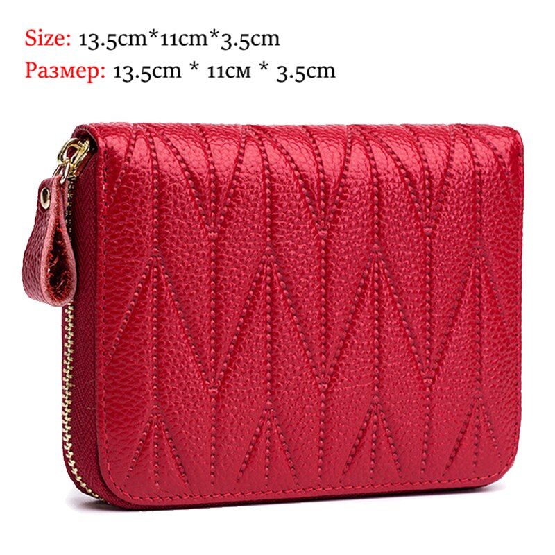 ¡Novedad! Billeteras de piel de vaca auténtica para mujer, Carteras largas para mujer, cartera para teléfono, tarjeteros para pasaporte, cartera de mano de gran capacidad: Short-1 Red