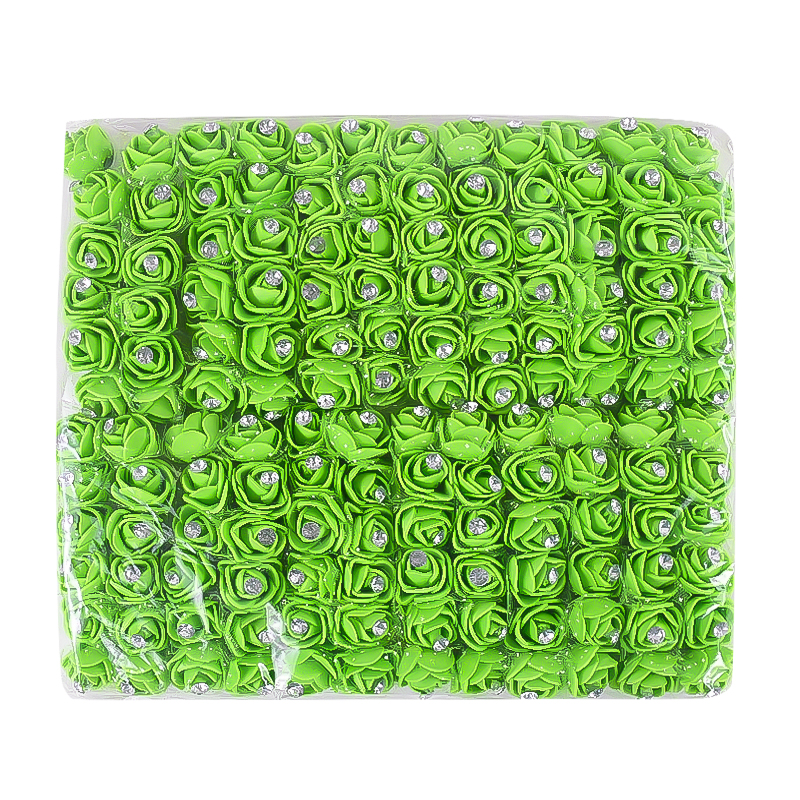 144 Stuks Mini Kunstbloemen Hoofd Met Strass Schuim Teddybeer Rozen Boeket Voor Bruiloft Home Decor Kerstkrans: green