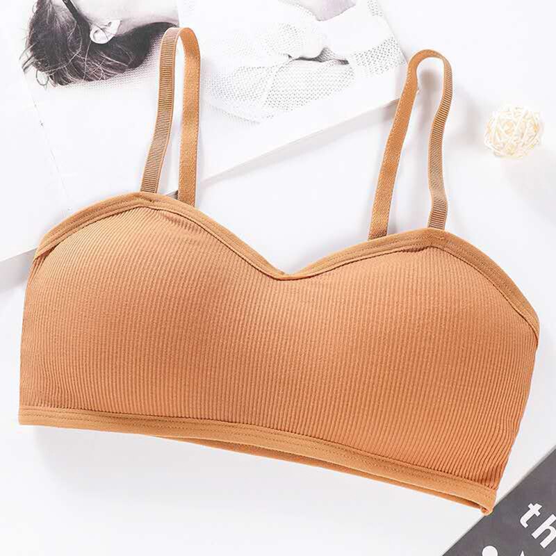 HEFLASHOR Elastic Gathering Bralette Push Up Bra Summer Solid Anti-light Korean Style Wild Bra Tube Top Sexy No Rims Bra: khaki