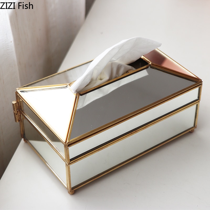 Modern Style Mirror Glass Tissue Box Plating Process Tissue Storage Box Household Desktop Decoration Tissue Box