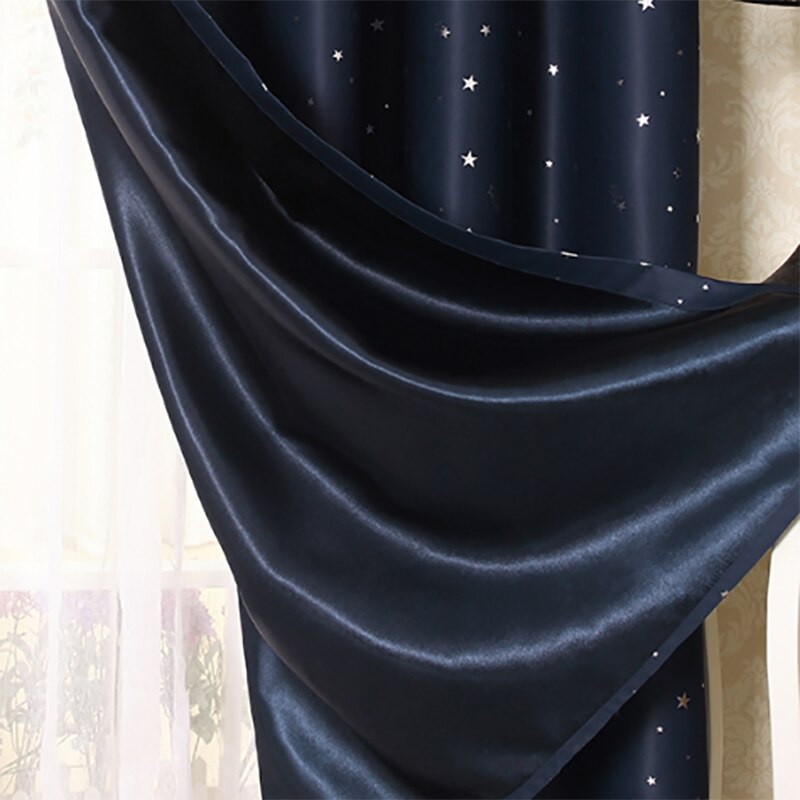 Mørklægningsgardiner børneværelse til drenge og piger, termisk isolerede gardiner med blinkende sølvstjerner, stanggardiner, (