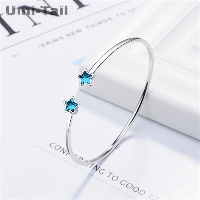 Uini-Tail 925 sterling silver blue blue five-pointed star bracelet star open blue trend bracelet GN547