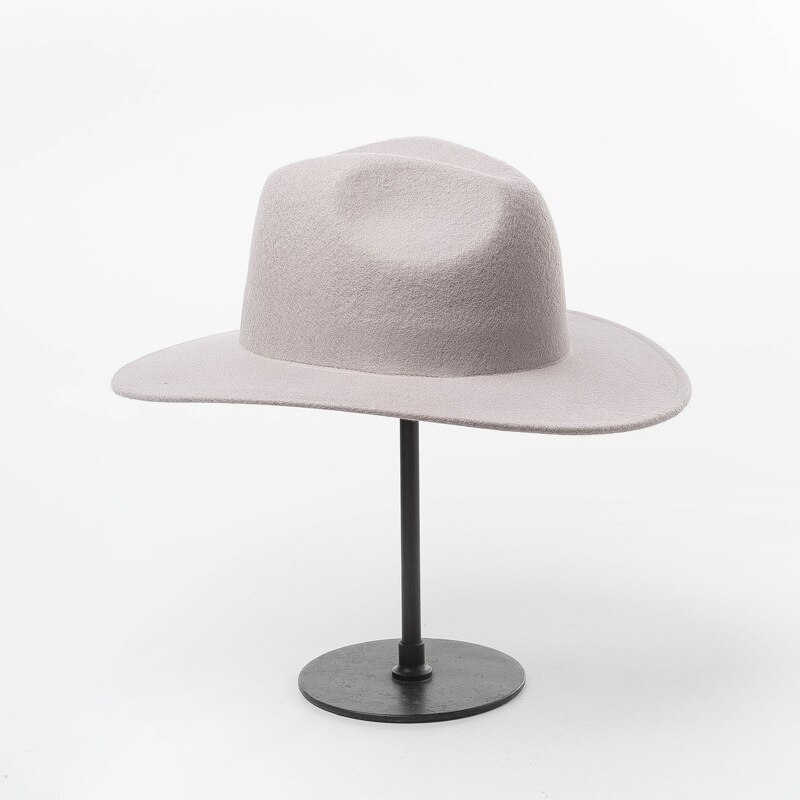 Winter Women Fedora Hat 100% Wool Wide Brim Felt Hats Cap Crushable Pork Pie Hat Female Floppy Church Wedding Bridal Hats: Gray
