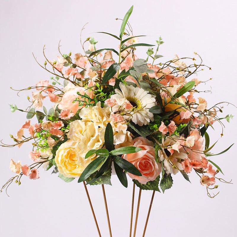 DIY wedding table centrepieces artificial flower ball backdrop wedding decor road lead wall hotel shop party silk flowers: Champagne-pink