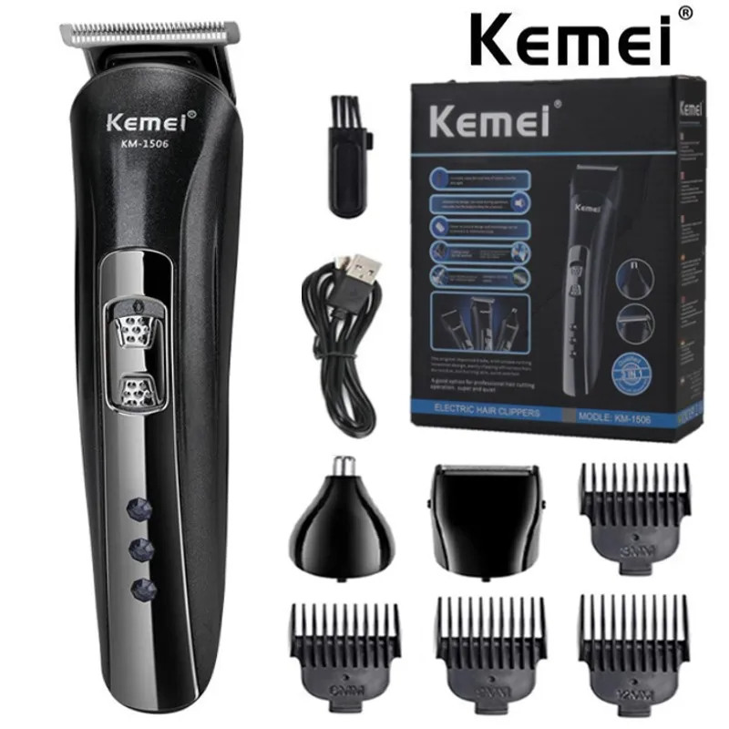 Kemei KM-1506 3 in 1 Electric Shaver USB Charging Hair trimmer Electric Rechargeable Nose Shaving Machine: black