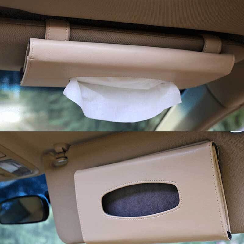 Sort og beige læderpapir taske bærbar og praktisk bil solskærmsvævspapir vævsserviet tilbehør