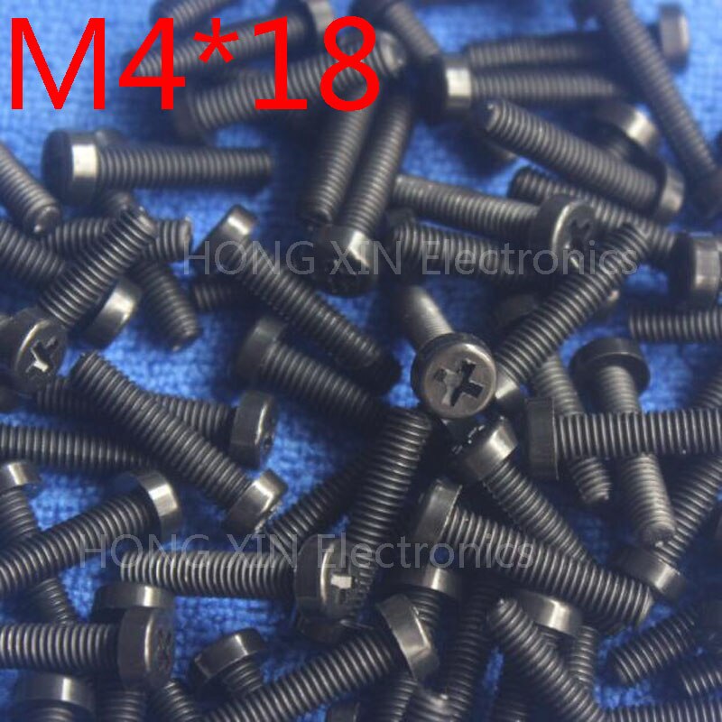 M4 * 18 Negro 18mm 1 piezas de cabeza redonda de nylon tornillo de pernos de plástico conforme a RoHS sujetadores surtido PC/placa DIY