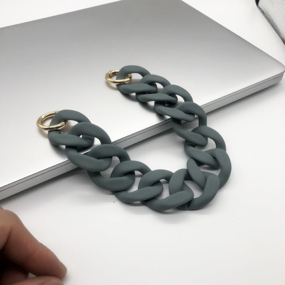 Jelly Color Women Frosted Acrylic Resin Chain Bags Shoulder Strap Easy Matching Handbag Detachable Belts Handle Bag: Green / 41CM Gold  Hook