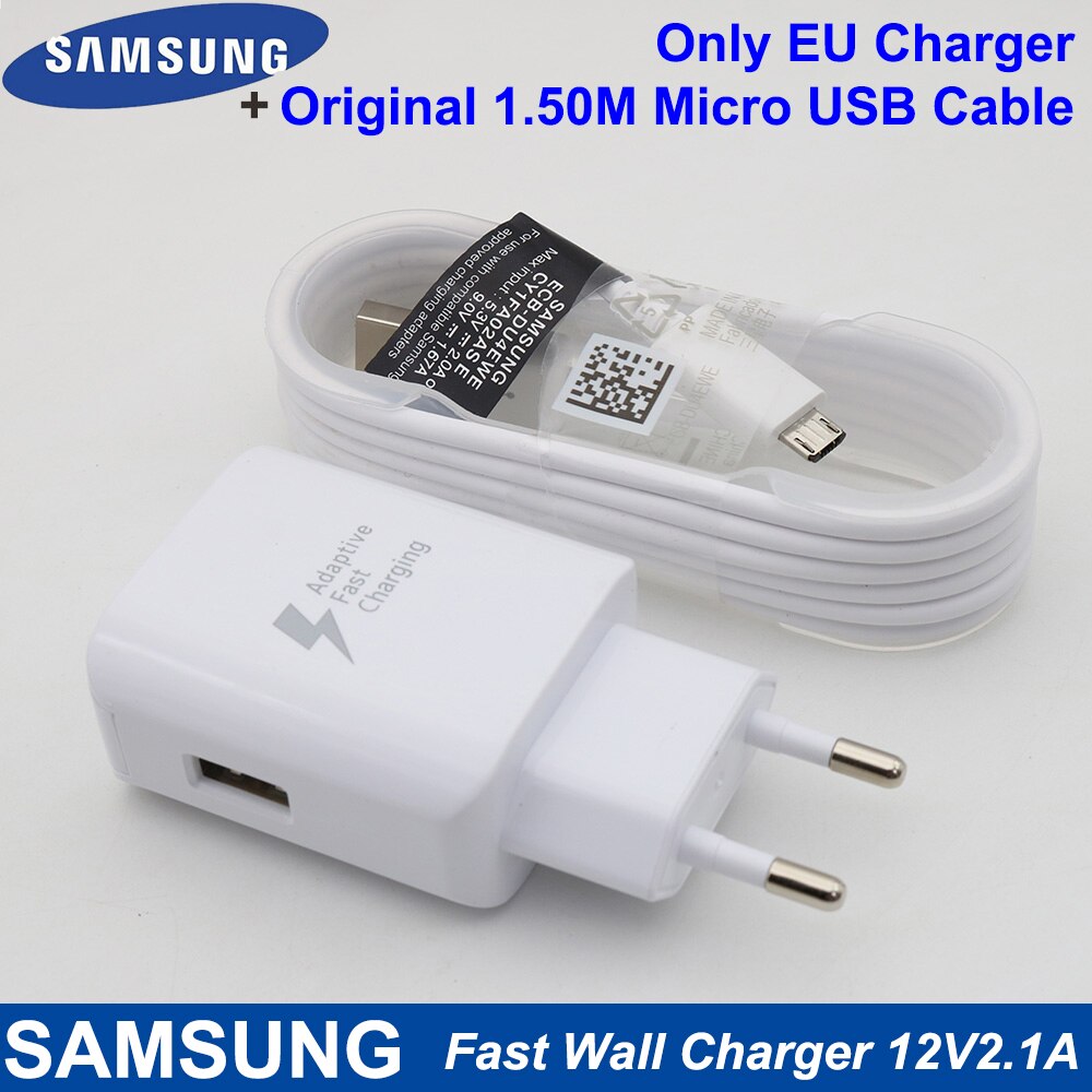 Samsung EP-TA300 EU Charger 25W 12V 2.1A Fast Wall Charger For Samsung Galaxy S10 S9 S8 Plus S7 Note9 8 7 FE Tab Note A S Series: Add Micro USB 1.5M