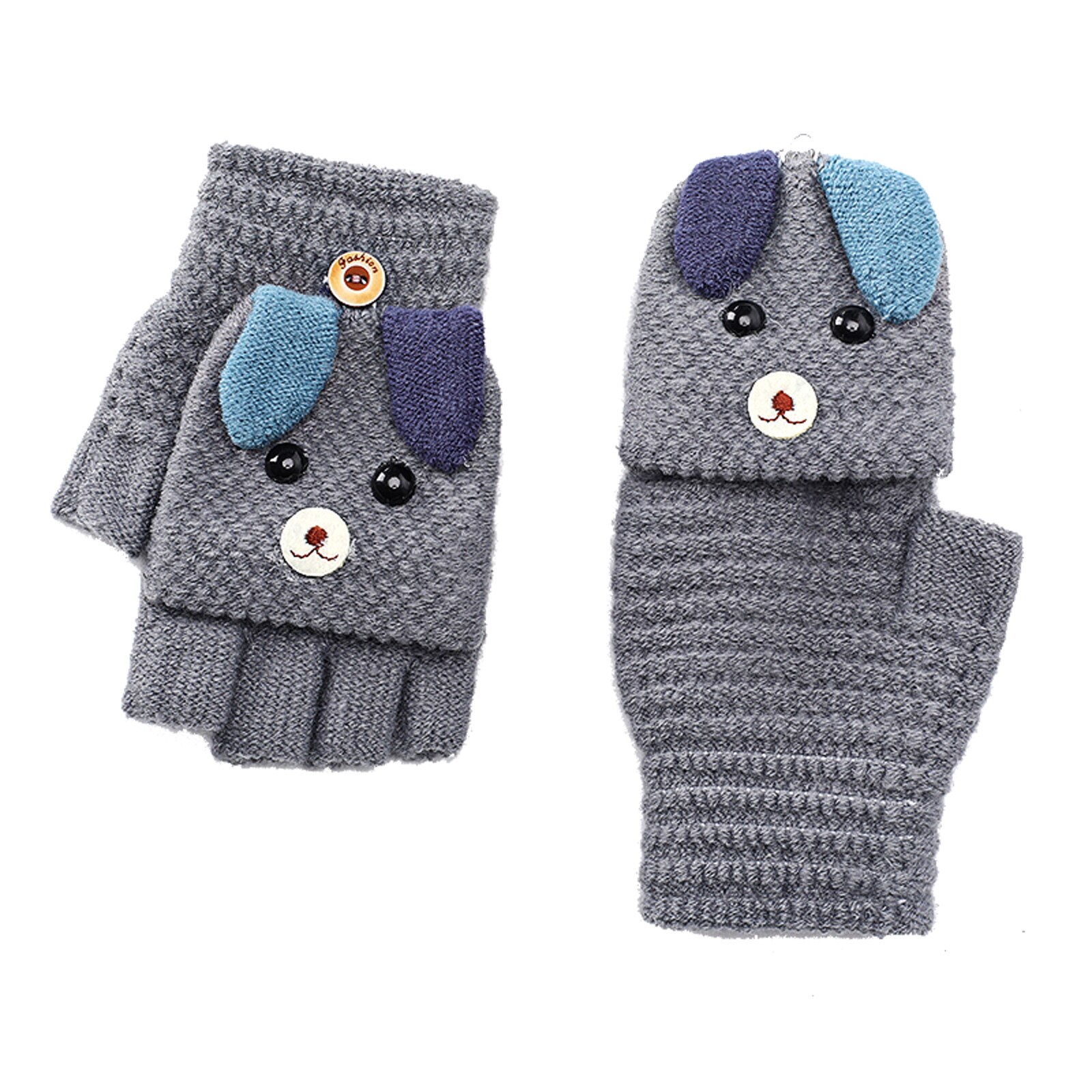 Kids Jongens Meisjes Winter Warm Vingerloze Handschoenen Wanten Leuke Cartoon Handschoenen Met Knop Voor Jongens Meisjes 6-12 Jaar oude