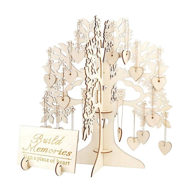 3D Houten Ornamenten Wedding Party Message Board Wensboom Hart-vorm Opknoping Decoratie: Default Title