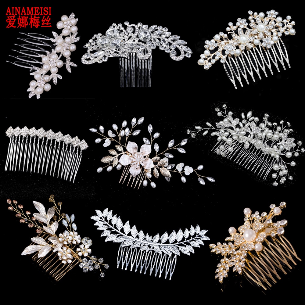 AINAMEISI Bridal Crystal Hair Combs Headpiece Jewelry Rhinestone Pearl Flowers Handmade Wedding Hair Accessories For Women Girls