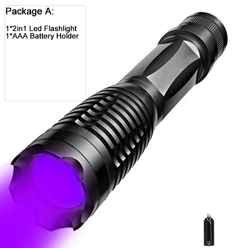 10000LM 2in1 UV + wit licht LED Zaklamp Zaklamp 395nm Ultraviolet Urine Detector voor camping Tapijt Huisdier Urine Vangen Schorpioenen: A